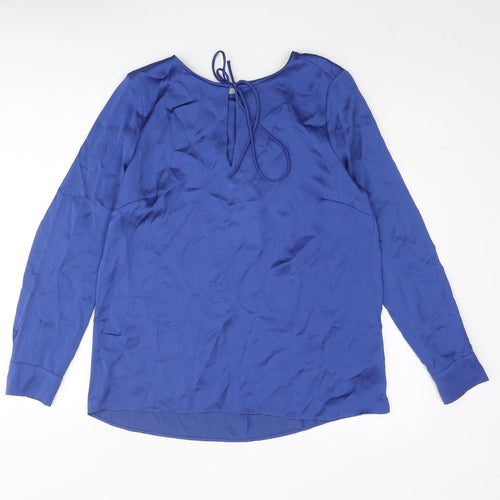 H&M Womens Blue Polyester Basic Blouse Size 10 Round Neck - Keyhole Neck