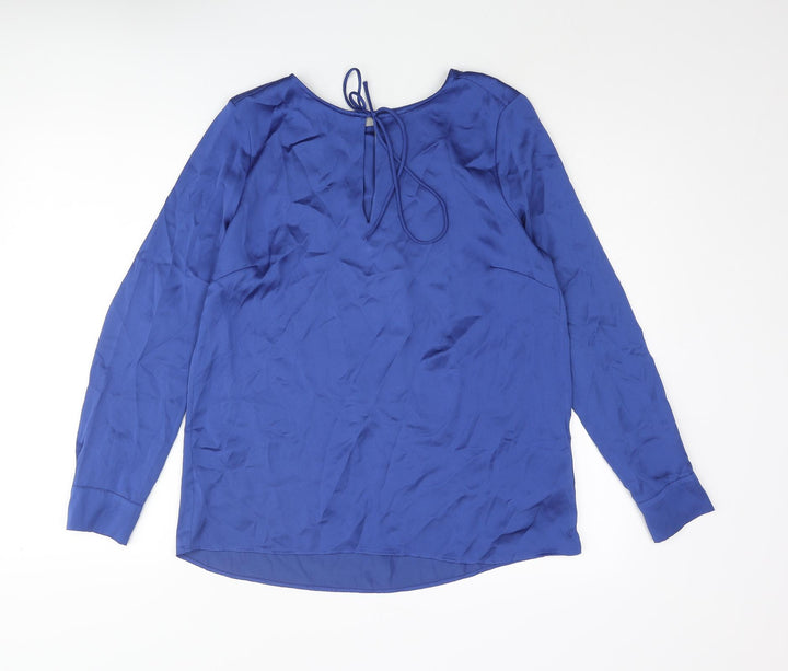 H&M Womens Blue Polyester Basic Blouse Size 10 Round Neck - Keyhole Neck