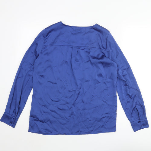 H&M Womens Blue Polyester Basic Blouse Size 10 Round Neck - Keyhole Neck
