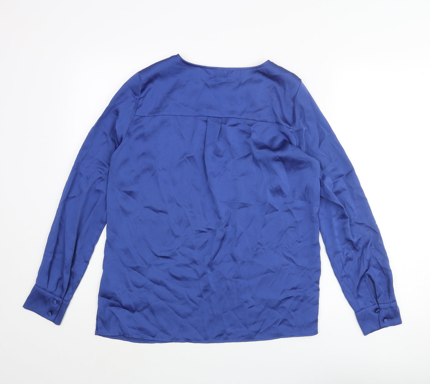 H&M Womens Blue Polyester Basic Blouse Size 10 Round Neck - Keyhole Neck