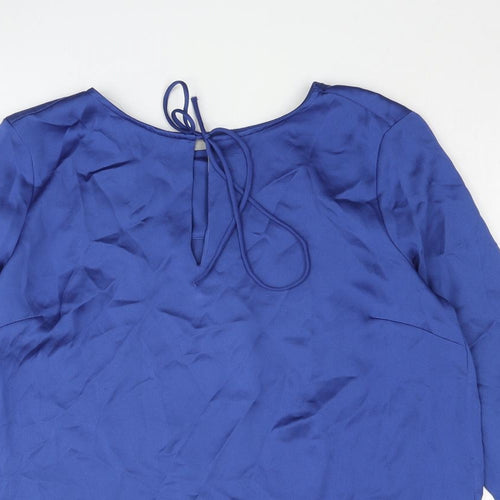 H&M Womens Blue Polyester Basic Blouse Size 10 Round Neck - Keyhole Neck