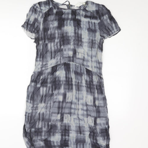 John Lewis Womens Blue Geometric Viscose Shift Size 12 Round Neck Zip
