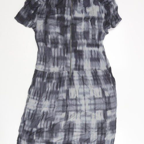 John Lewis Womens Blue Geometric Viscose Shift Size 12 Round Neck Zip