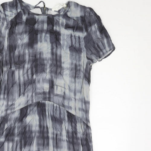 John Lewis Womens Blue Geometric Viscose Shift Size 12 Round Neck Zip
