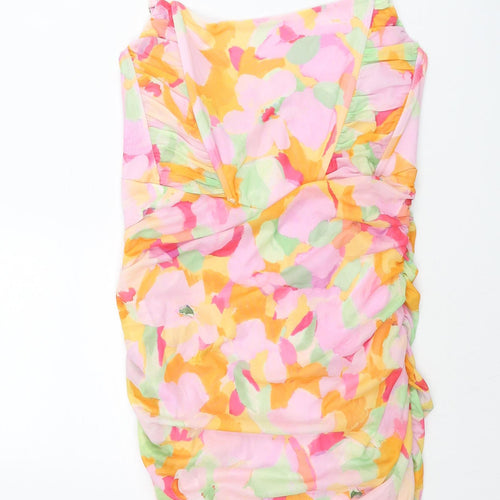 Stradivarius Womens Multicoloured Floral Polyester Mini Size L Scoop Neck Pullover - Rouched Corset Bodice