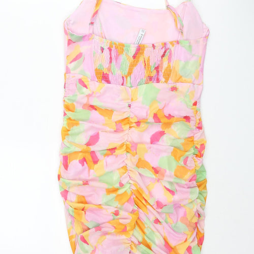 Stradivarius Womens Multicoloured Floral Polyester Mini Size L Scoop Neck Pullover - Rouched Corset Bodice