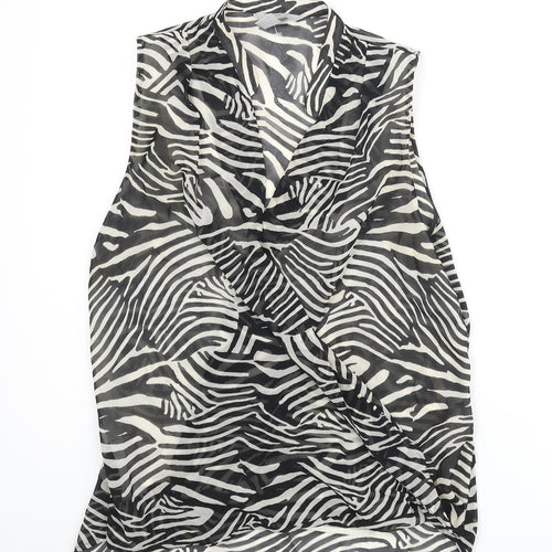 H&M Womens Black Animal Print Polyester Basic Blouse Size 8 V-Neck - Wrap Style Zebra Print