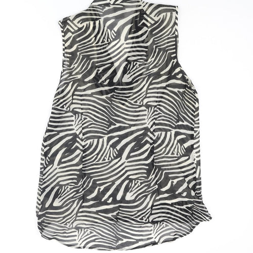 H&M Womens Black Animal Print Polyester Basic Blouse Size 8 V-Neck - Wrap Style Zebra Print