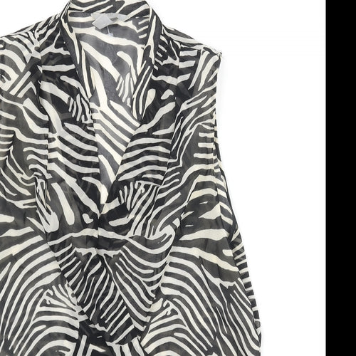 H&M Womens Black Animal Print Polyester Basic Blouse Size 8 V-Neck - Wrap Style Zebra Print
