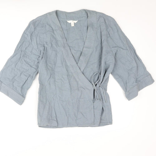 H&M Womens Blue Cotton Kimono Blouse Size S V-Neck