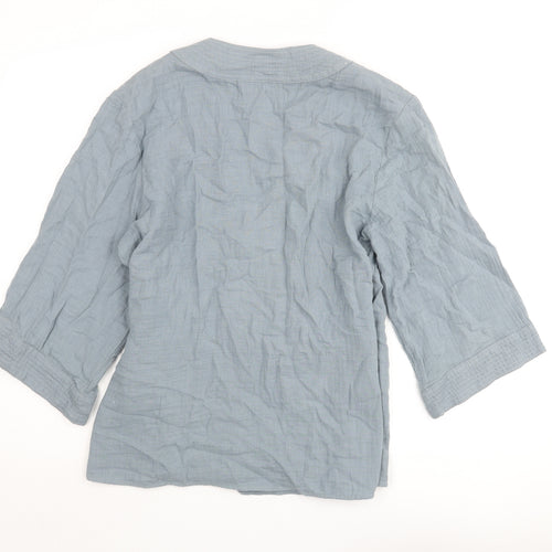 H&M Womens Blue Cotton Kimono Blouse Size S V-Neck