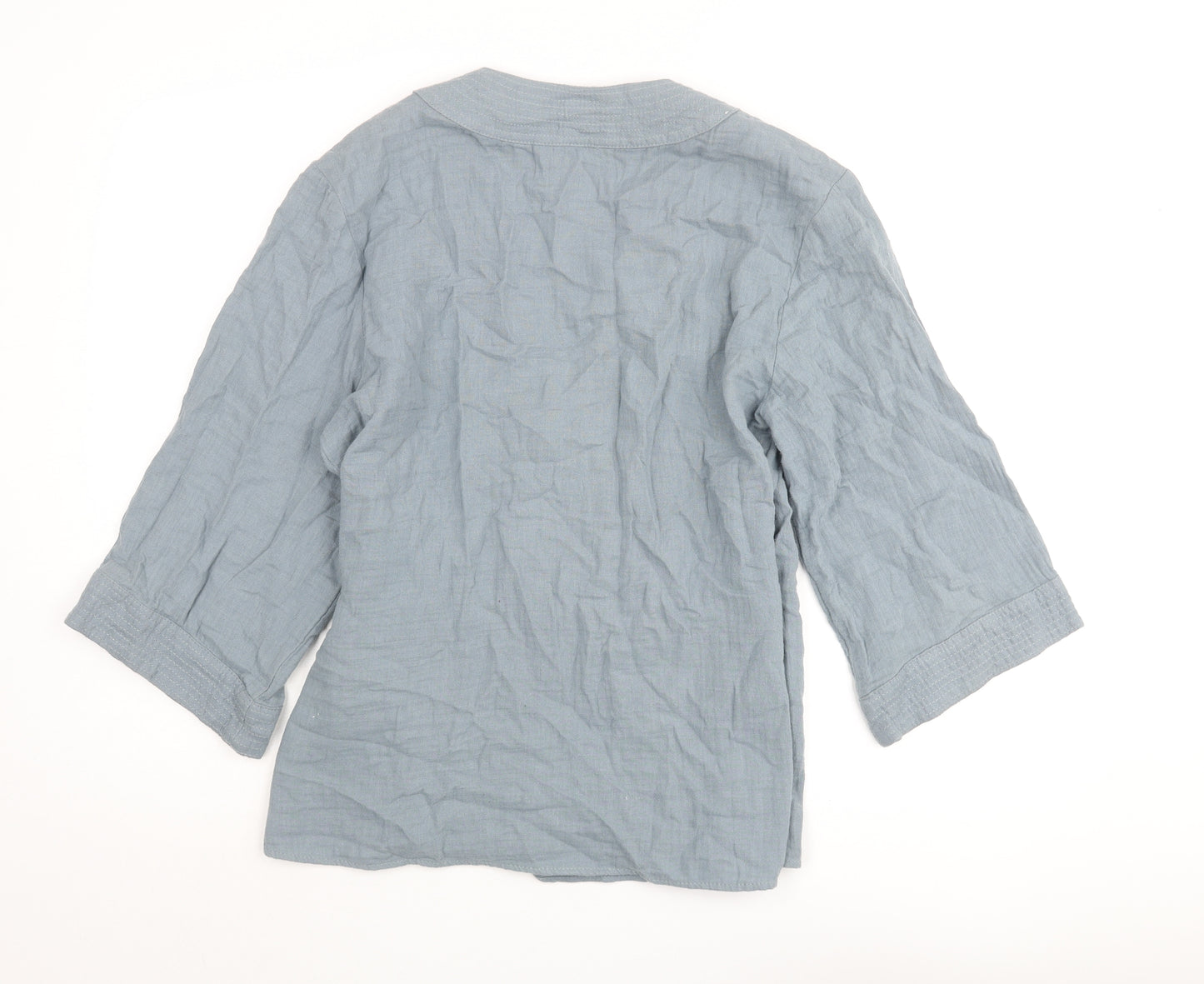 H&M Womens Blue Cotton Kimono Blouse Size S V-Neck