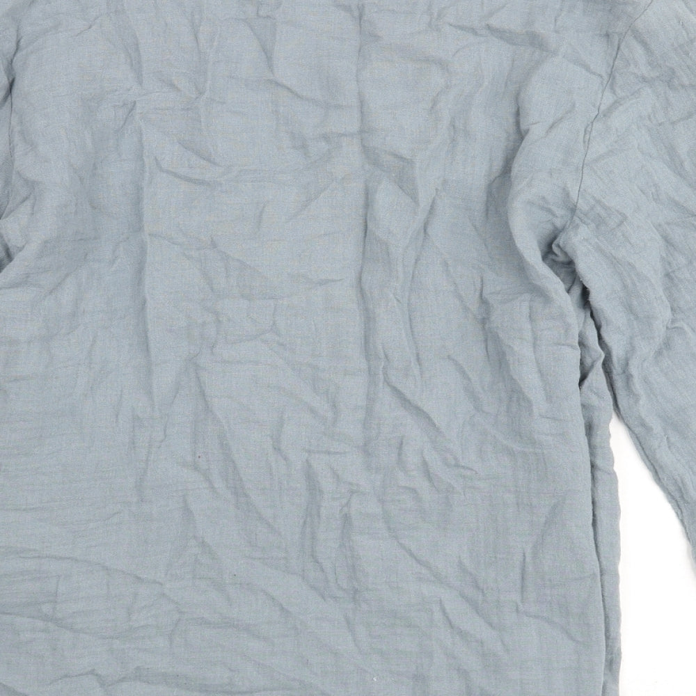 H&M Womens Blue Cotton Kimono Blouse Size S V-Neck