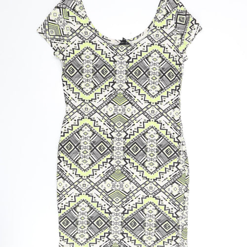 New Look Womens Multicoloured Geometric Cotton Bodycon Size 14 Scoop Neck Pullover