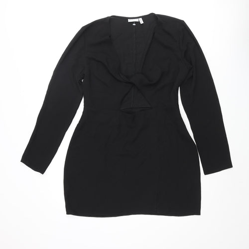 ASOS Womens Black Polyester Mini Size 10 V-Neck Zip - Knot Detail Cut Out