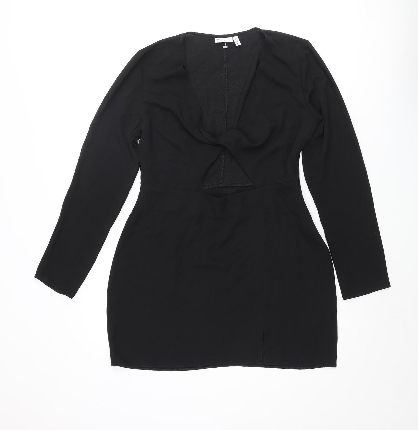 ASOS Womens Black Polyester Mini Size 10 V-Neck Zip - Knot Detail Cut Out