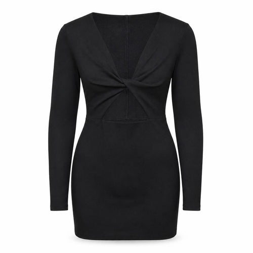 ASOS Womens Black Polyester Mini Size 10 V-Neck Zip - Knot Detail Cut Out