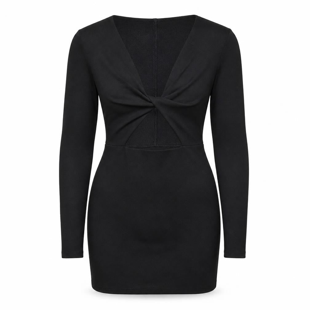 ASOS Womens Black Polyester Mini Size 10 V-Neck Zip - Knot Detail Cut Out