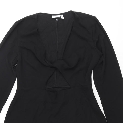 ASOS Womens Black Polyester Mini Size 10 V-Neck Zip - Knot Detail Cut Out