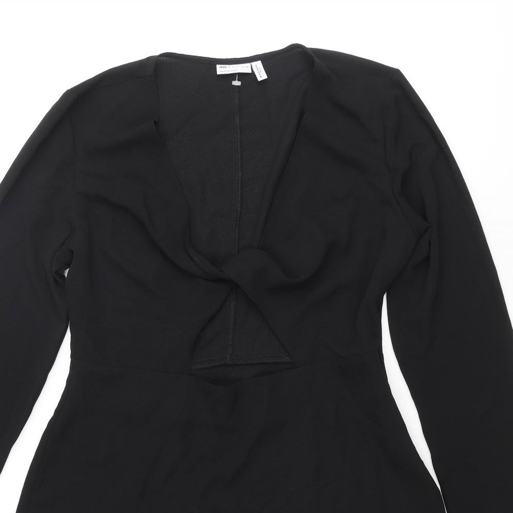 ASOS Womens Black Polyester Mini Size 10 V-Neck Zip - Knot Detail Cut Out