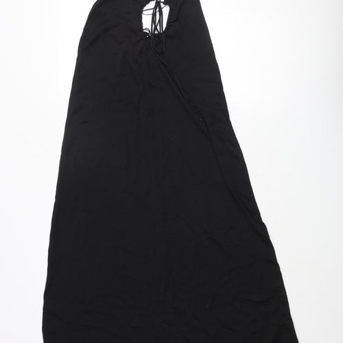Stradivarius Womens Black Polyester Slip Dress Size XS Sweetheart Tie - Keyhole Drawstring Front