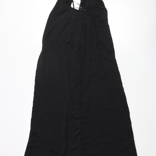 Stradivarius Womens Black Polyester Slip Dress Size XS Sweetheart Tie - Keyhole Drawstring Front