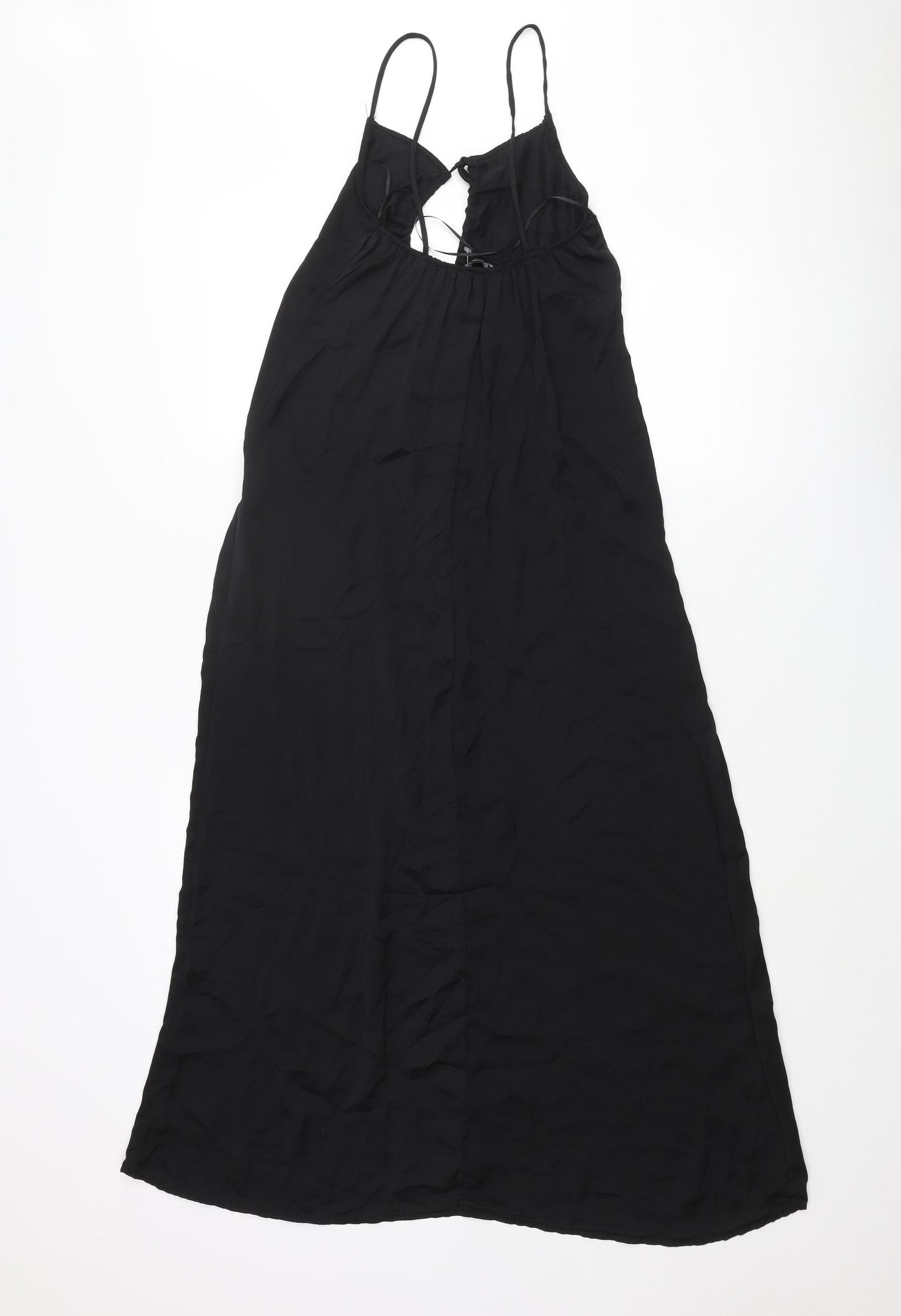 Stradivarius Womens Black Polyester Slip Dress Size XS Sweetheart Tie - Keyhole Drawstring Front