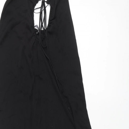 Stradivarius Womens Black Polyester Slip Dress Size XS Sweetheart Tie - Keyhole Drawstring Front