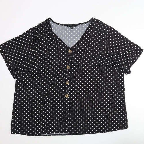 Capsule Womens Black Polka Dot Polyester Basic Blouse Size 28 V-Neck - Button Detail