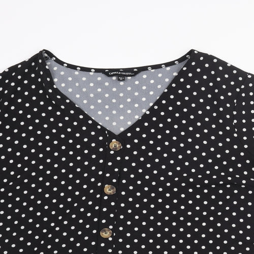Capsule Womens Black Polka Dot Polyester Basic Blouse Size 28 V-Neck - Button Detail