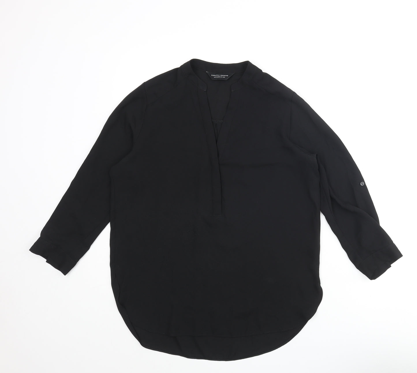 Dorothy Perkins Womens Black Polyester Basic Blouse Size 8 V-Neck