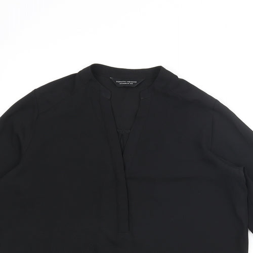 Dorothy Perkins Womens Black Polyester Basic Blouse Size 8 V-Neck