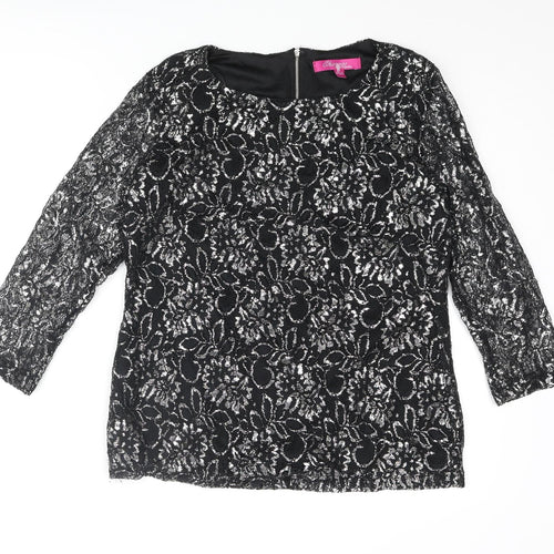 Changes By Together Womens Black Polyester Basic Blouse Size 12 Round Neck