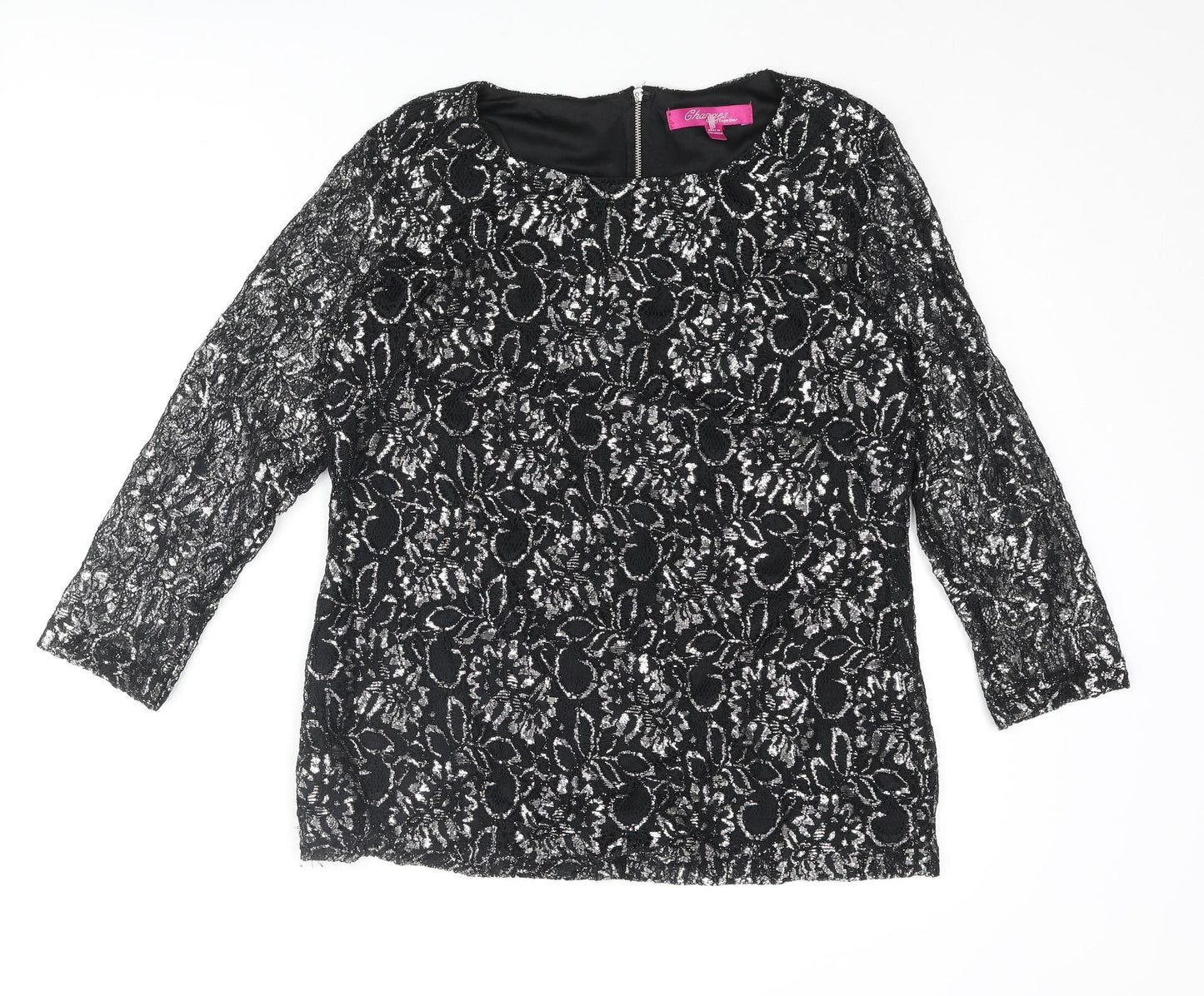 Changes By Together Womens Black Polyester Basic Blouse Size 12 Round Neck