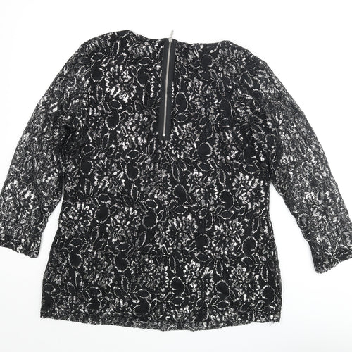 Changes By Together Womens Black Polyester Basic Blouse Size 12 Round Neck