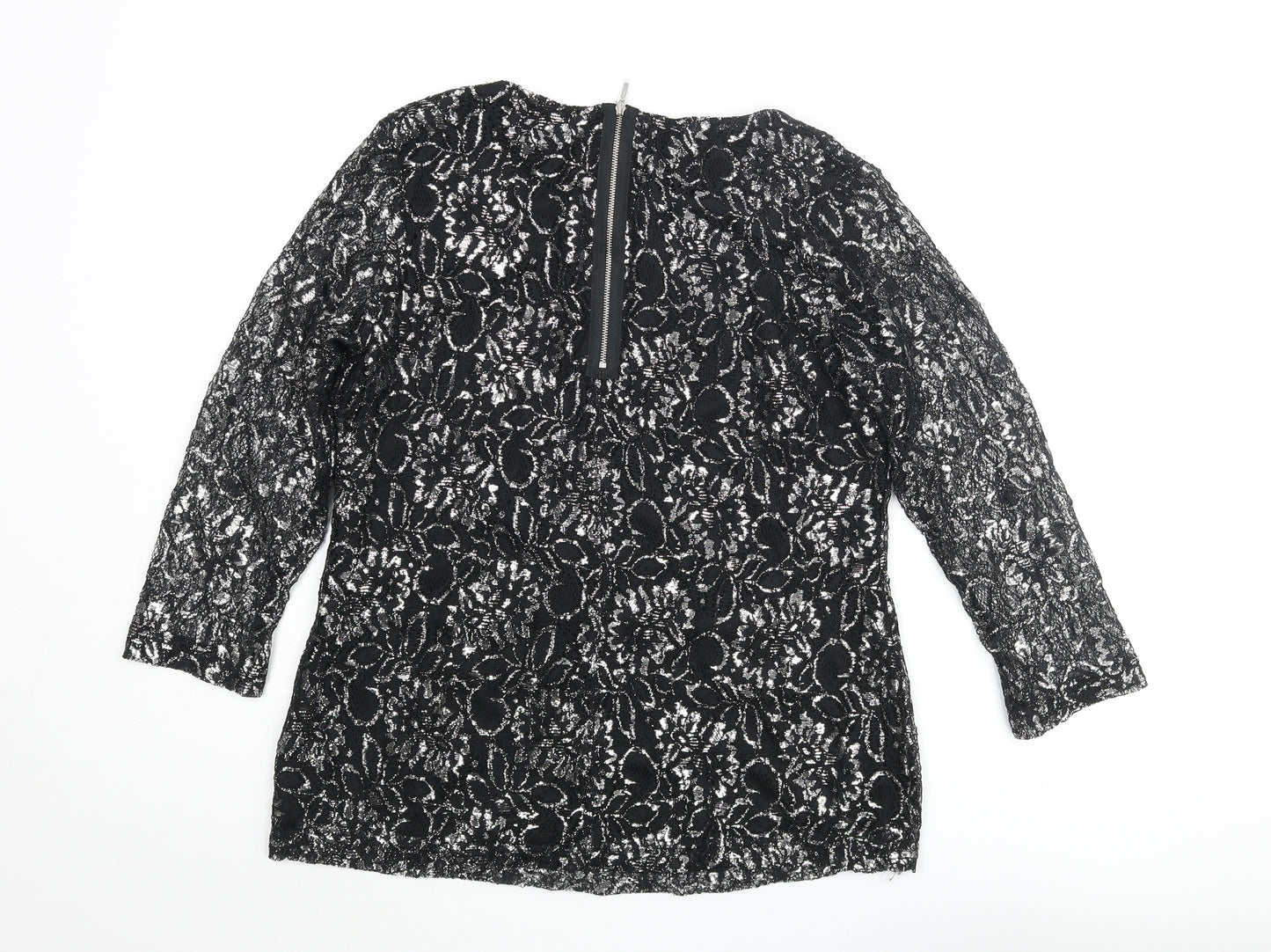 Changes By Together Womens Black Polyester Basic Blouse Size 12 Round Neck