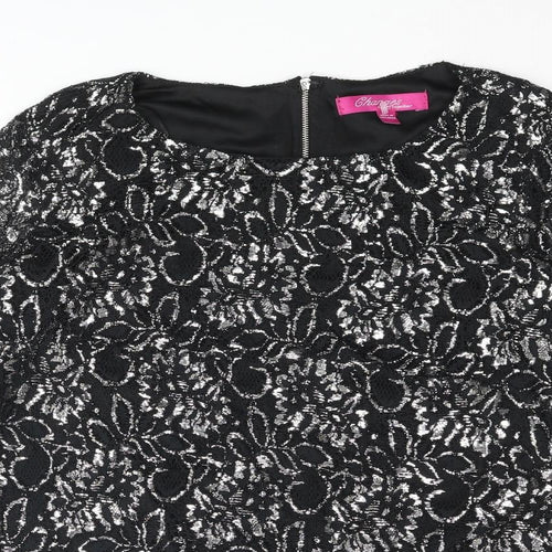 Changes By Together Womens Black Polyester Basic Blouse Size 12 Round Neck