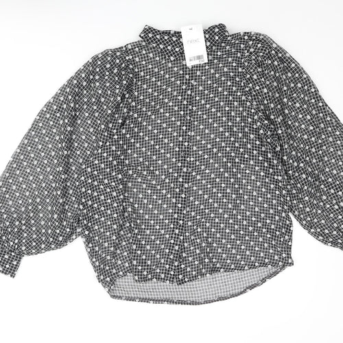 NEXT Womens Black Floral Polyester Basic Blouse Size 14 Collared - Semi Sheer