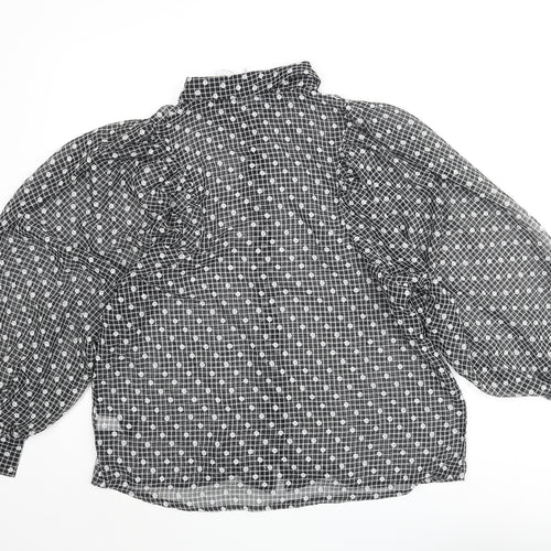 NEXT Womens Black Floral Polyester Basic Blouse Size 14 Collared - Semi Sheer