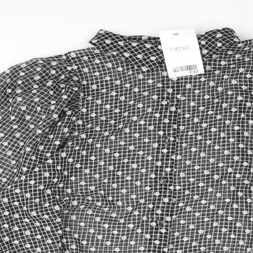 NEXT Womens Black Floral Polyester Basic Blouse Size 14 Collared - Semi Sheer