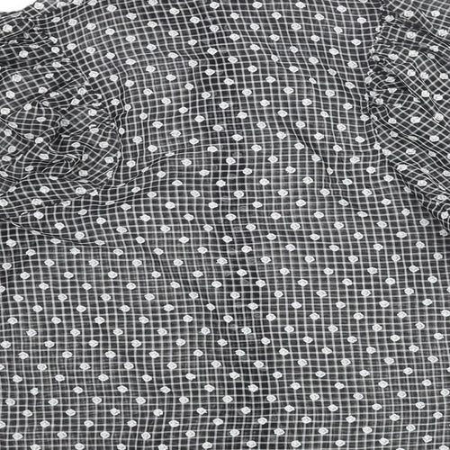 NEXT Womens Black Floral Polyester Basic Blouse Size 14 Collared - Semi Sheer