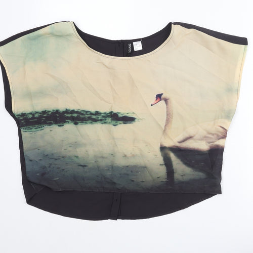 Divided by H&M Womens Multicoloured Polyester Basic Blouse Size 14 Round Neck - Swan Print