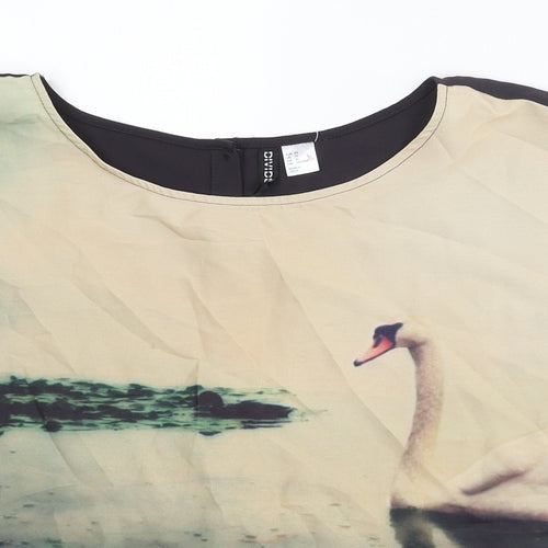 Divided by H&M Womens Multicoloured Polyester Basic Blouse Size 14 Round Neck - Swan Print