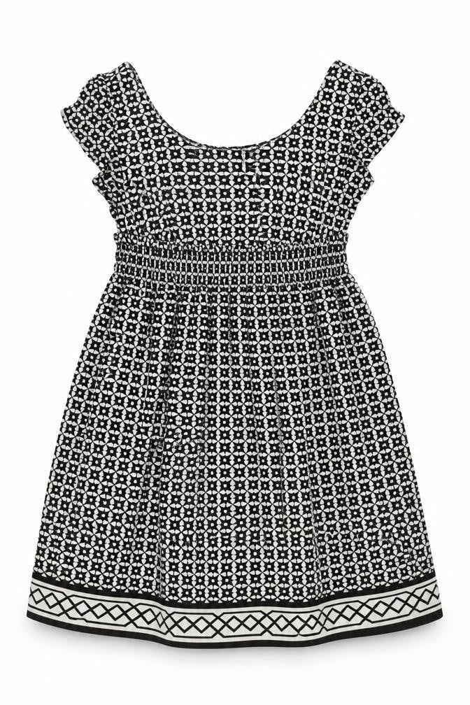 Front view of Next women’s black geometric polyester a-line, size UK 8, scoop neck pullover