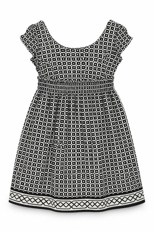 Front view of Next women’s black geometric polyester a-line, size UK 8, scoop neck pullover