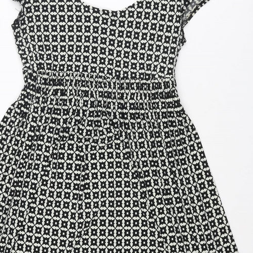 NEXT Womens Black Geometric Polyester A-Line Size 8 Scoop Neck Pullover