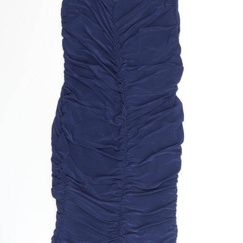 PRETTYLITTLETHING Womens Blue Polyester Bodycon Size 10 Sweetheart Pullover - Rouched