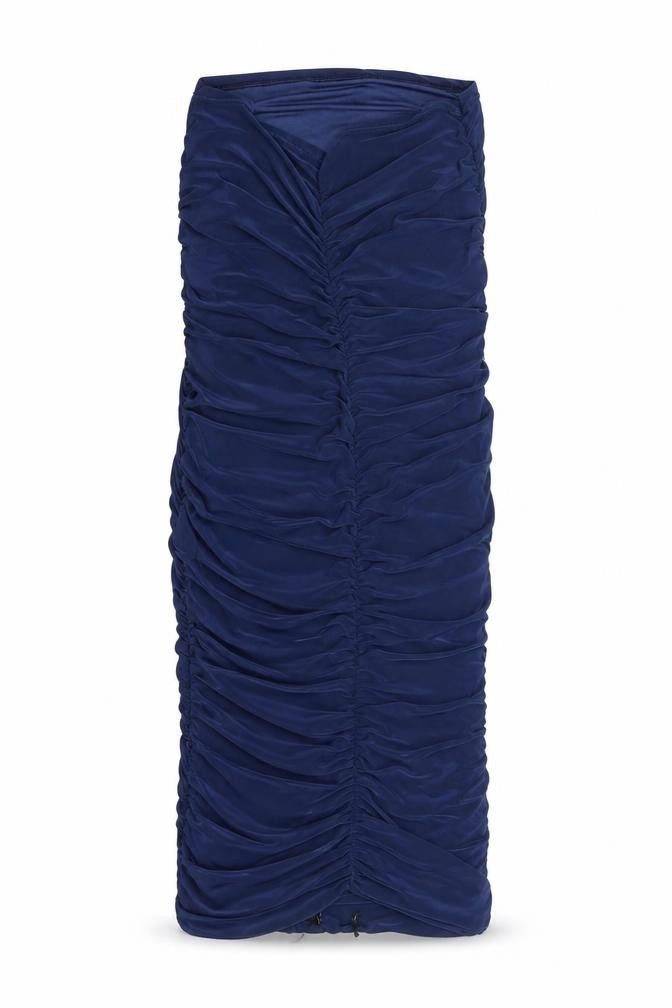 Front view of PRETTYLITTLETHING women’s blue polyester bodycon, size UK 10, sweetheart pullover - rouched