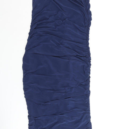 PRETTYLITTLETHING Womens Blue Polyester Bodycon Size 10 Sweetheart Pullover - Rouched