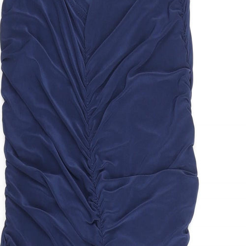 PRETTYLITTLETHING Womens Blue Polyester Bodycon Size 10 Sweetheart Pullover - Rouched